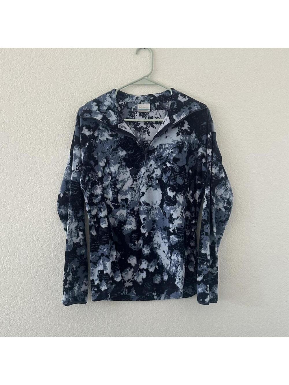 Columbia blue and black tie-dye quarter zip fleece jacket